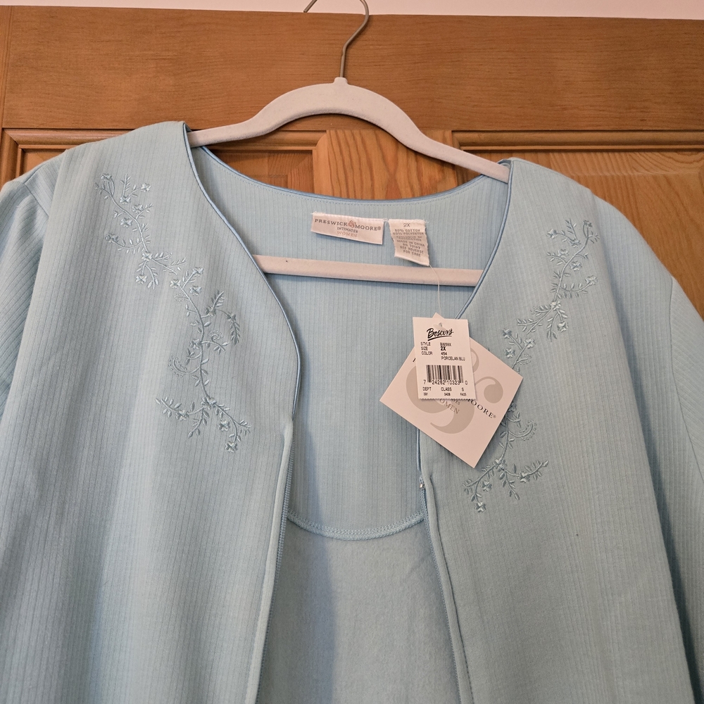Preswick & Moore Light Blue Embroidered Robe - Picture 2 of 3
